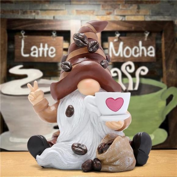 Themed Gnome 6-Inch High Miniature Statue for Coffee Bars, Decor for All Seasons - Picture 2 of 8